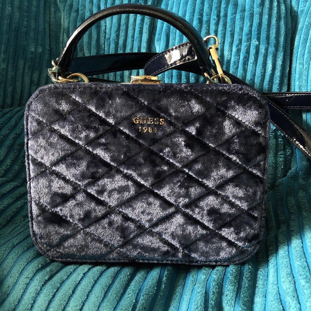 Mini blue corduroy guess handbag